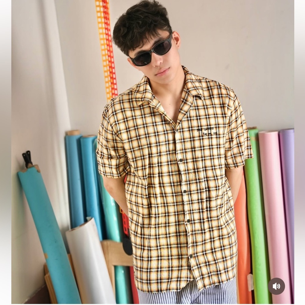 Zara Brown and White Casual Button Down Shirt